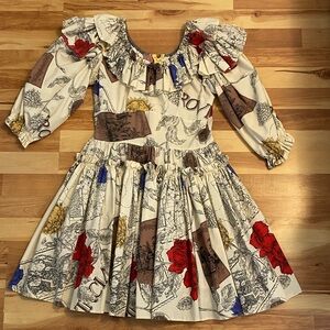 Vintage puff sleeve dress in a novelty print